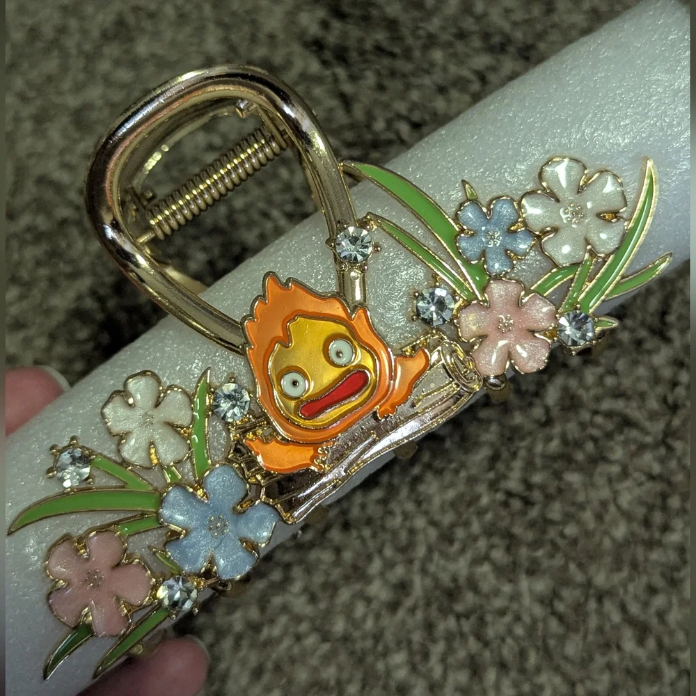 Studio Ghibli Howls Moving Castle Calcifer Fire Claw Clip Metal Strong Enamel